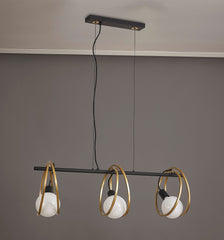 Corfu Double Ring Kitchen Table/Island Light, 3 Light E27, Matt Black  &  Painted Gold, G95 & 120 Lamp Recommended