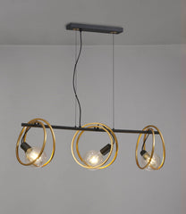 Corfu Double Ring Kitchen Table/Island Light, 3 Light E27, Matt Black  &  Painted Gold, G95 & 120 Lamp Recommended