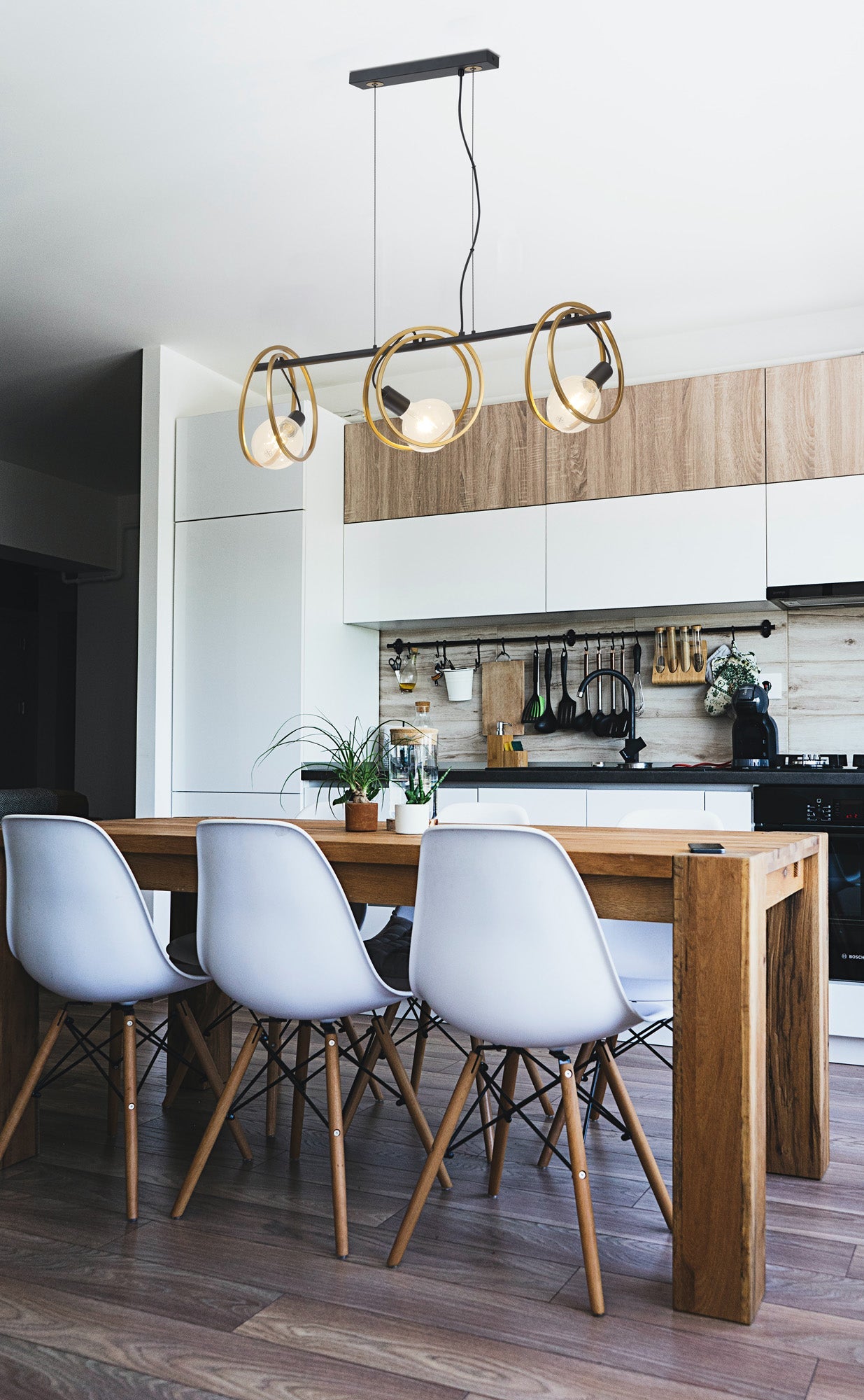 Corfu Double Ring Kitchen Table/Island Light, 3 Light E27, Matt Black  &  Painted Gold, G95 & 120 Lamp Recommended