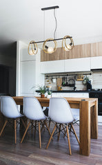 Corfu Double Ring Kitchen Table/Island Light, 3 Light E27, Matt Black  &  Painted Gold, G95 & 120 Lamp Recommended