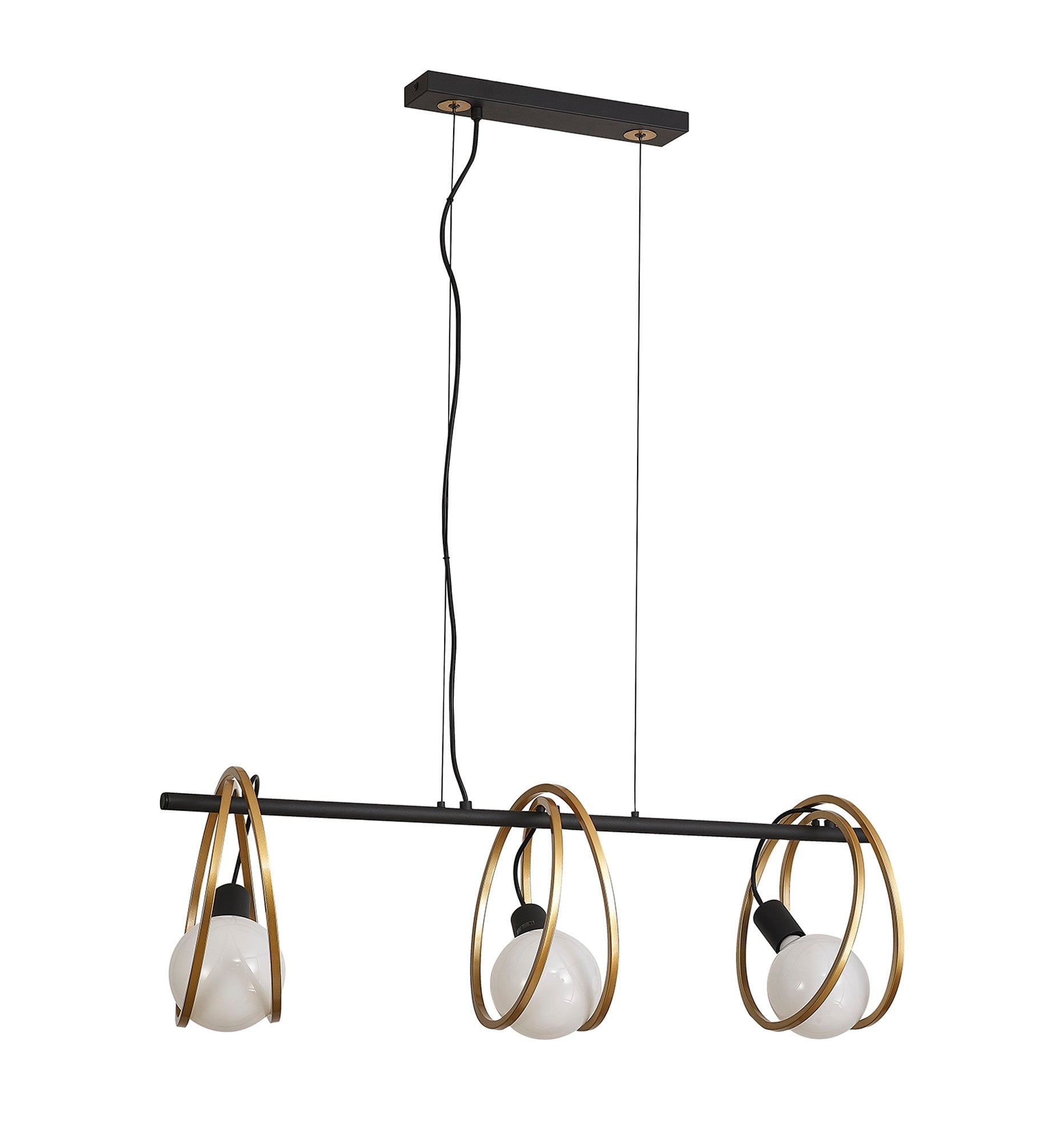 Corfu Double Ring Kitchen Table/Island Light, 3 Light E27, Matt Black  &  Painted Gold, G95 & 120 Lamp Recommended