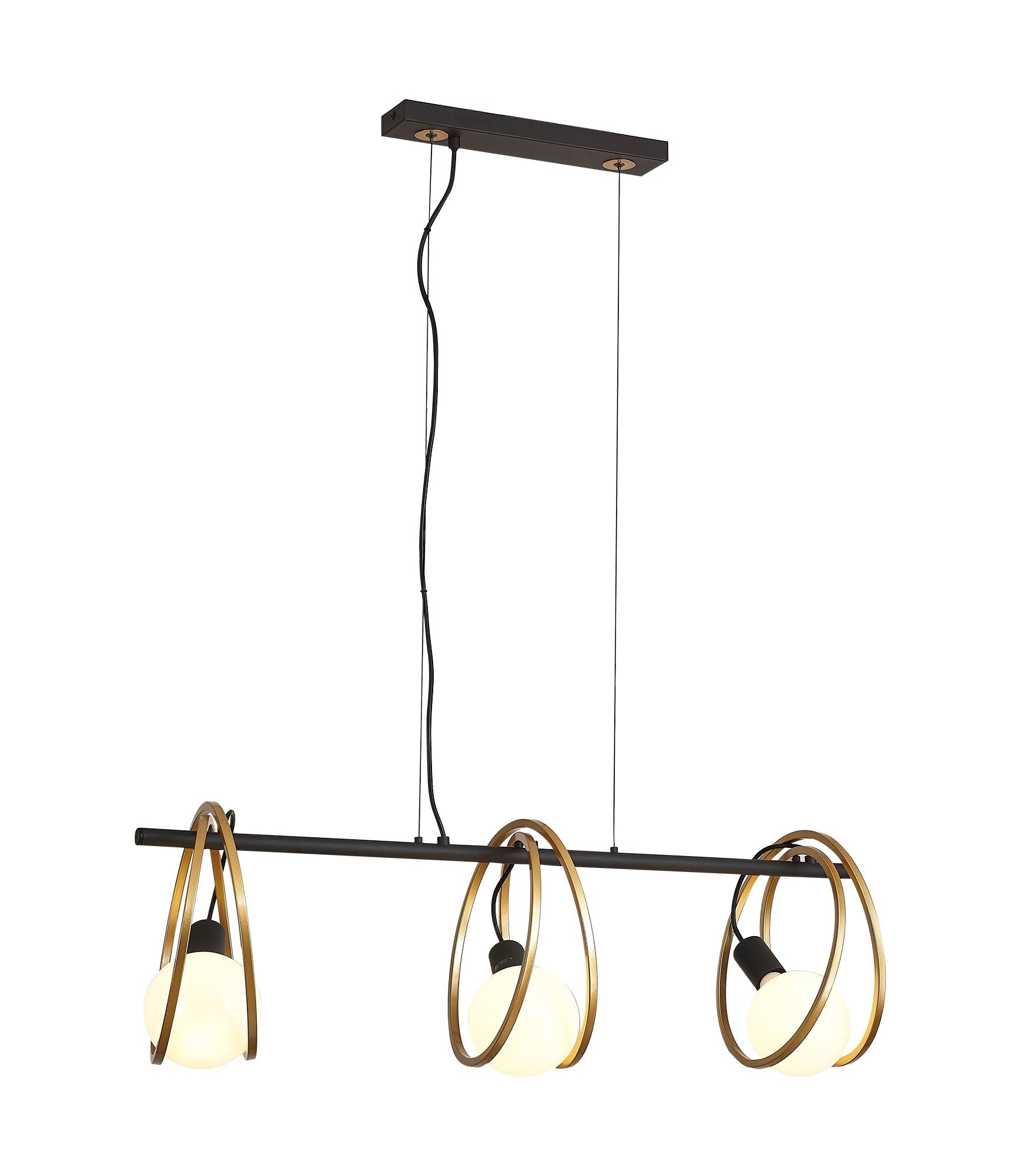 Corfu Double Ring Kitchen Table/Island Light, 3 Light E27, Matt Black  &  Painted Gold, G95 & 120 Lamp Recommended