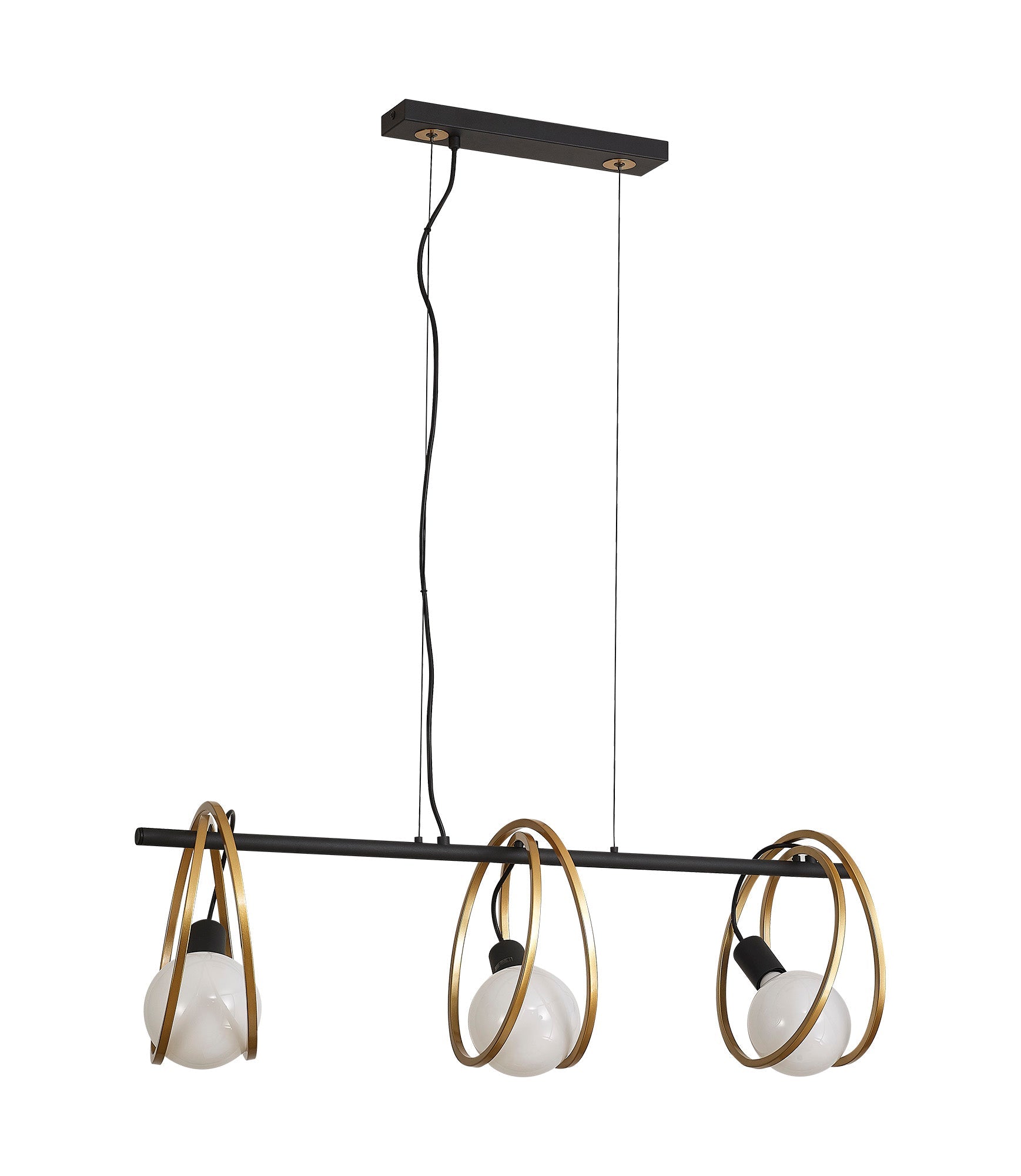 Corfu Double Ring Kitchen Table/Island Light, 3 Light E27, Matt Black  &  Painted Gold, G95 & 120 Lamp Recommended