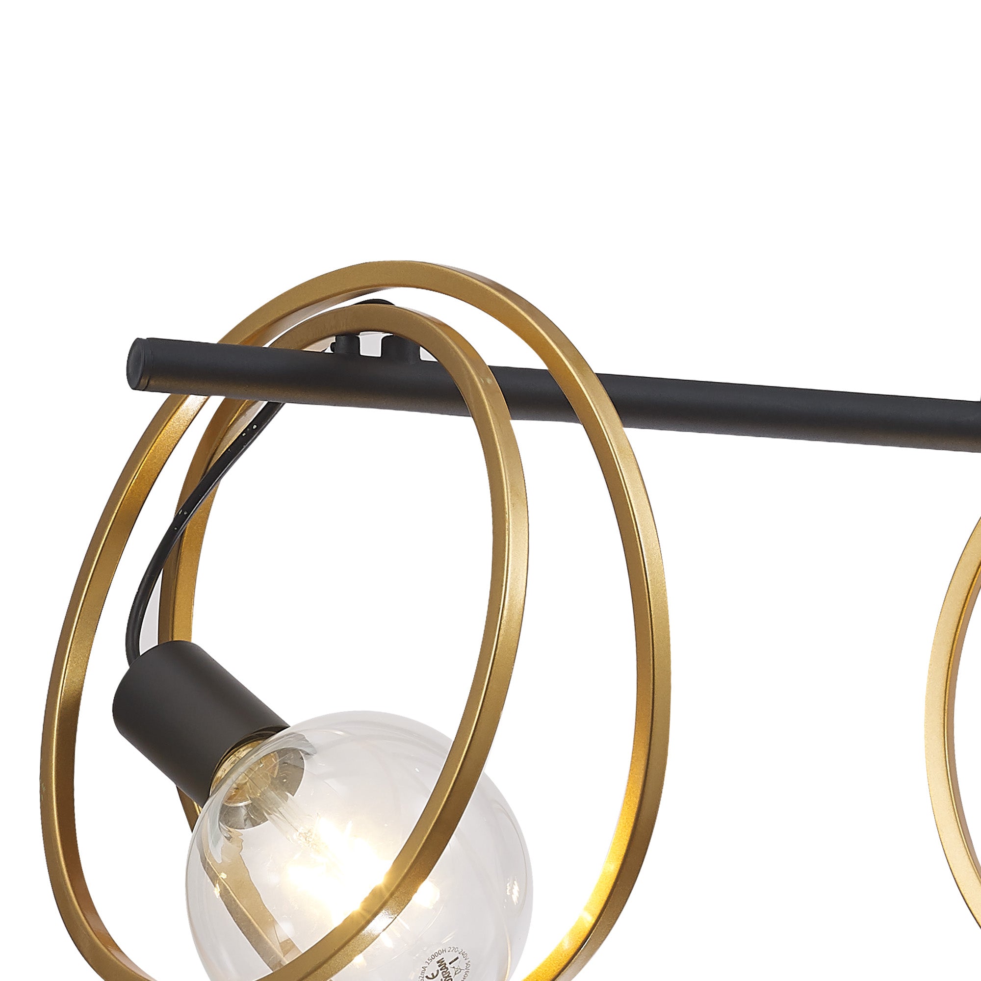 Corfu Double Ring Kitchen Table/Island Light, 3 Light E27, Matt Black  &  Painted Gold, G95 & 120 Lamp Recommended