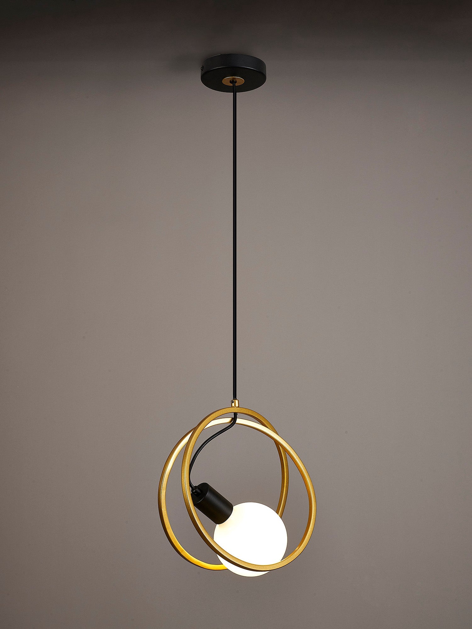 Corfu Double Ring Pendant Light, 1 Light E27, Matt Black  &  Painted Gold, G95 & 120 Lamp Recommended