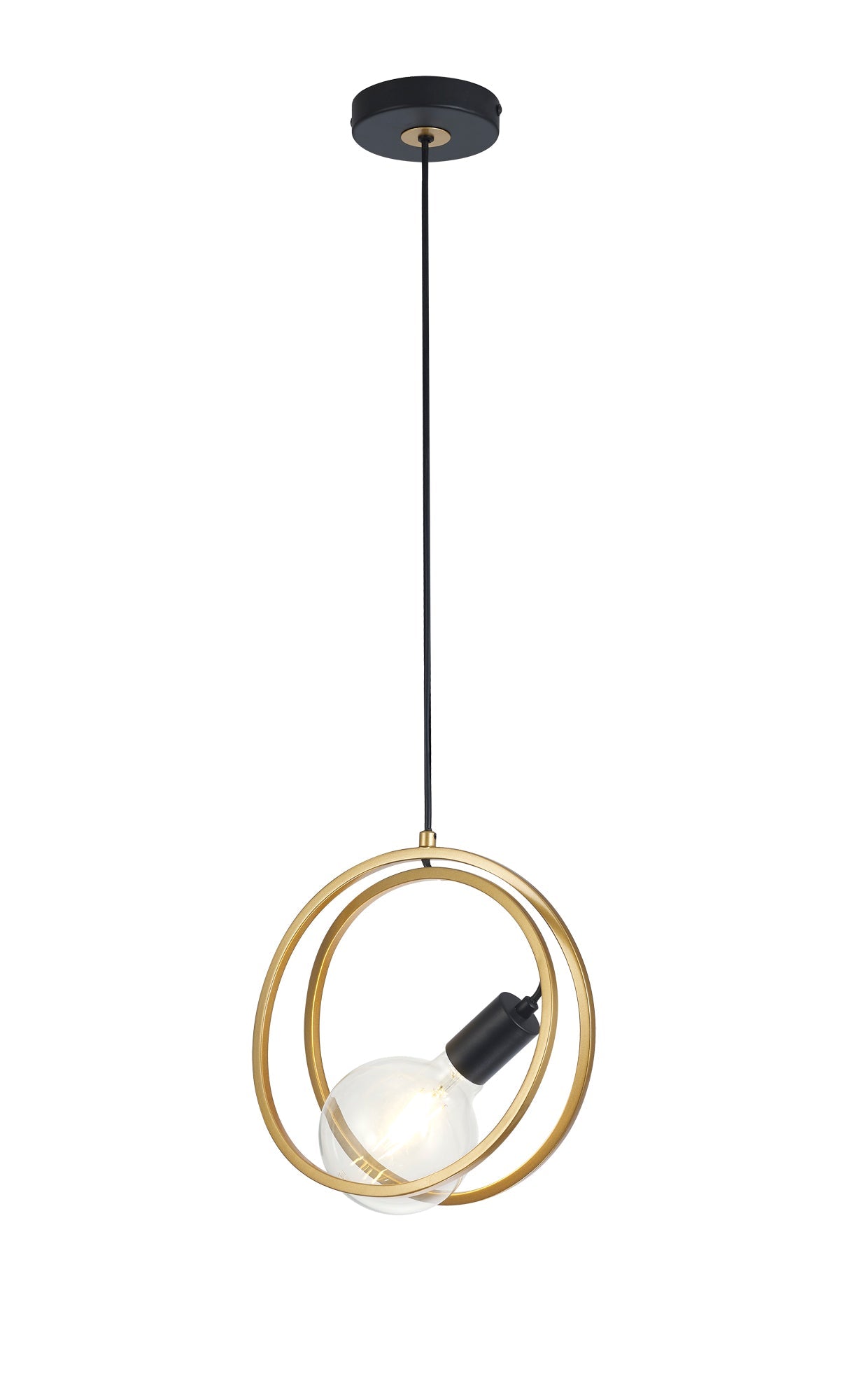Corfu Double Ring Pendant Light, 1 Light E27, Matt Black  &  Painted Gold, G95 & 120 Lamp Recommended