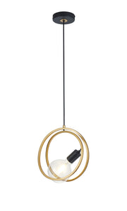Corfu Double Ring Pendant Light, 1 Light E27, Matt Black  &  Painted Gold, G95 & 120 Lamp Recommended