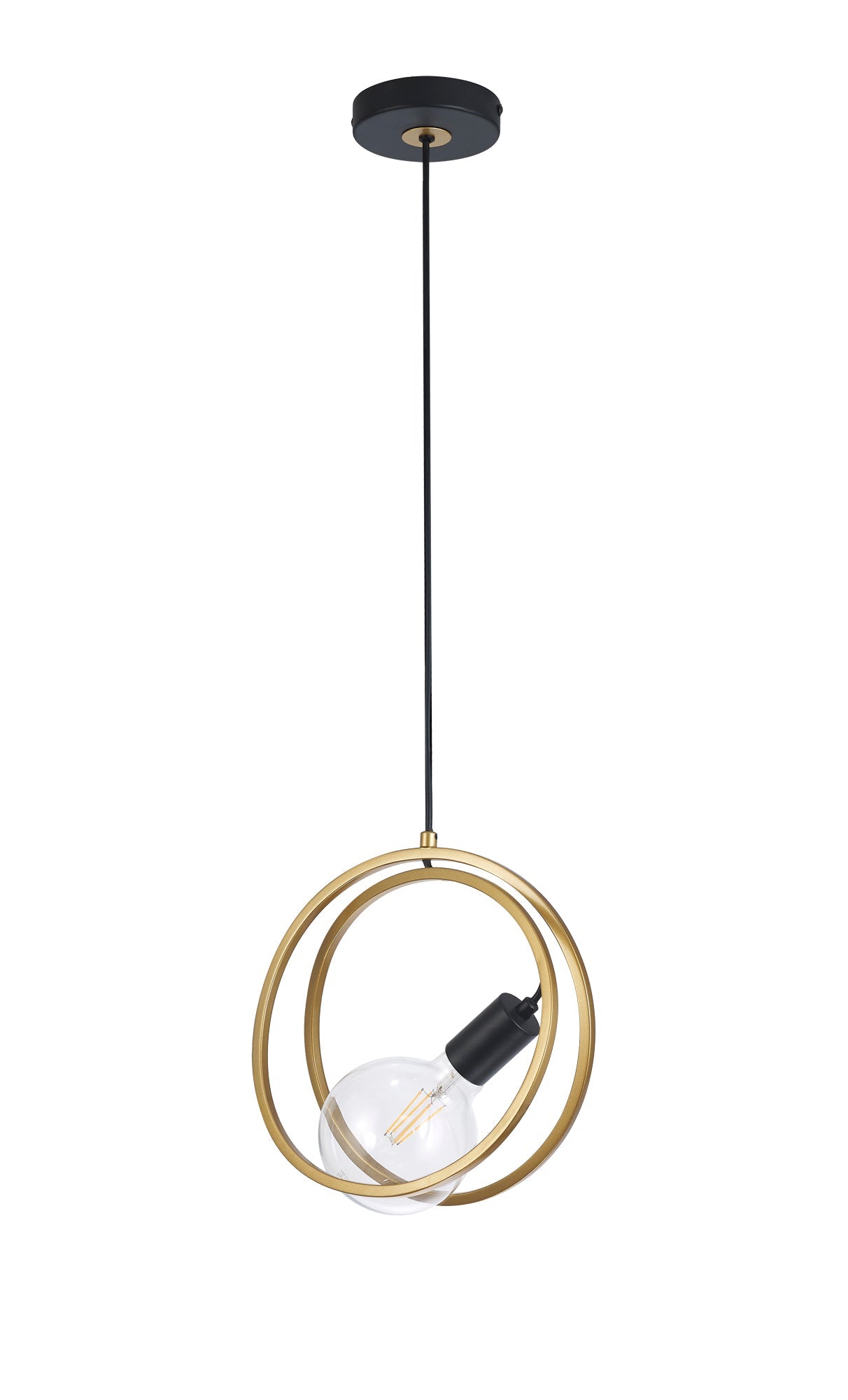 Corfu Double Ring Pendant Light, 1 Light E27, Matt Black  &  Painted Gold, G95 & 120 Lamp Recommended