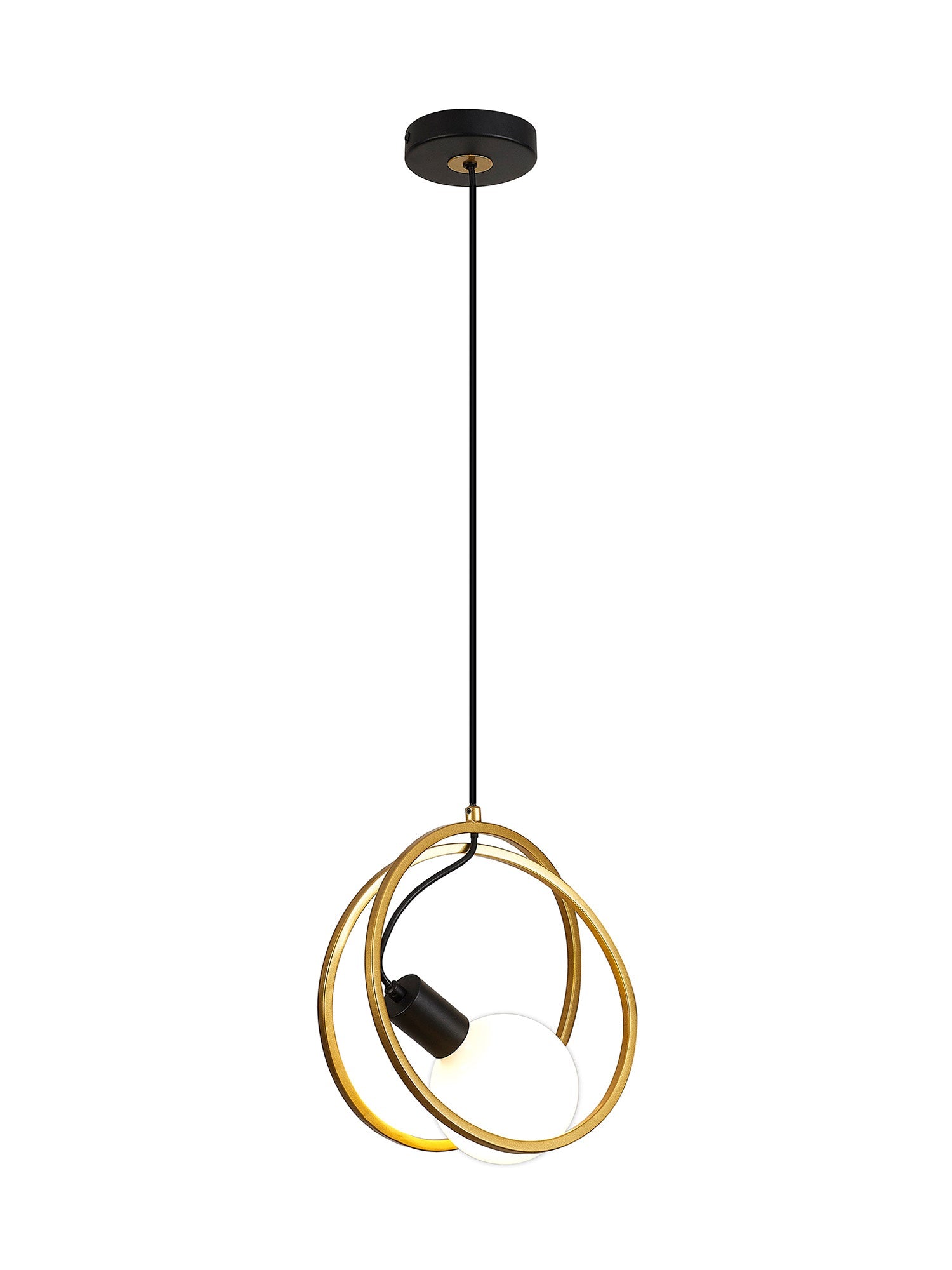 Corfu Double Ring Pendant Light, 1 Light E27, Matt Black  &  Painted Gold, G95 & 120 Lamp Recommended