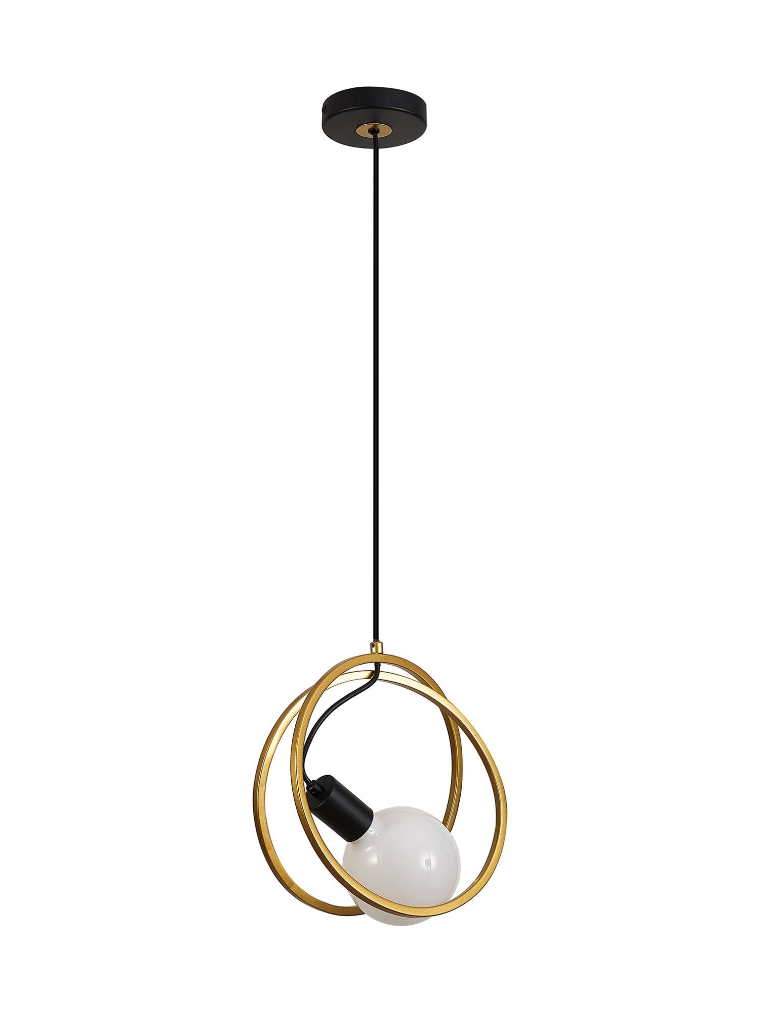 Corfu Double Ring Pendant Light, 1 Light E27, Matt Black  &  Painted Gold, G95 & 120 Lamp Recommended