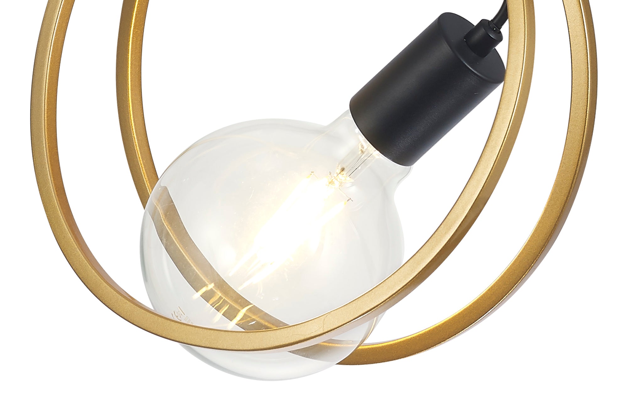 Corfu Double Ring Pendant Light, 1 Light E27, Matt Black  &  Painted Gold, G95 & 120 Lamp Recommended