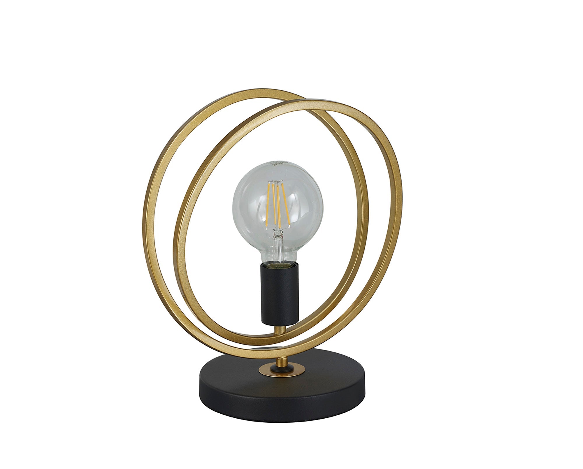 Corfu Double Ring Table Lamp, 1 Light E27, Matt Black  &  Painted Gold, G95 & 120 Lamp Recommended