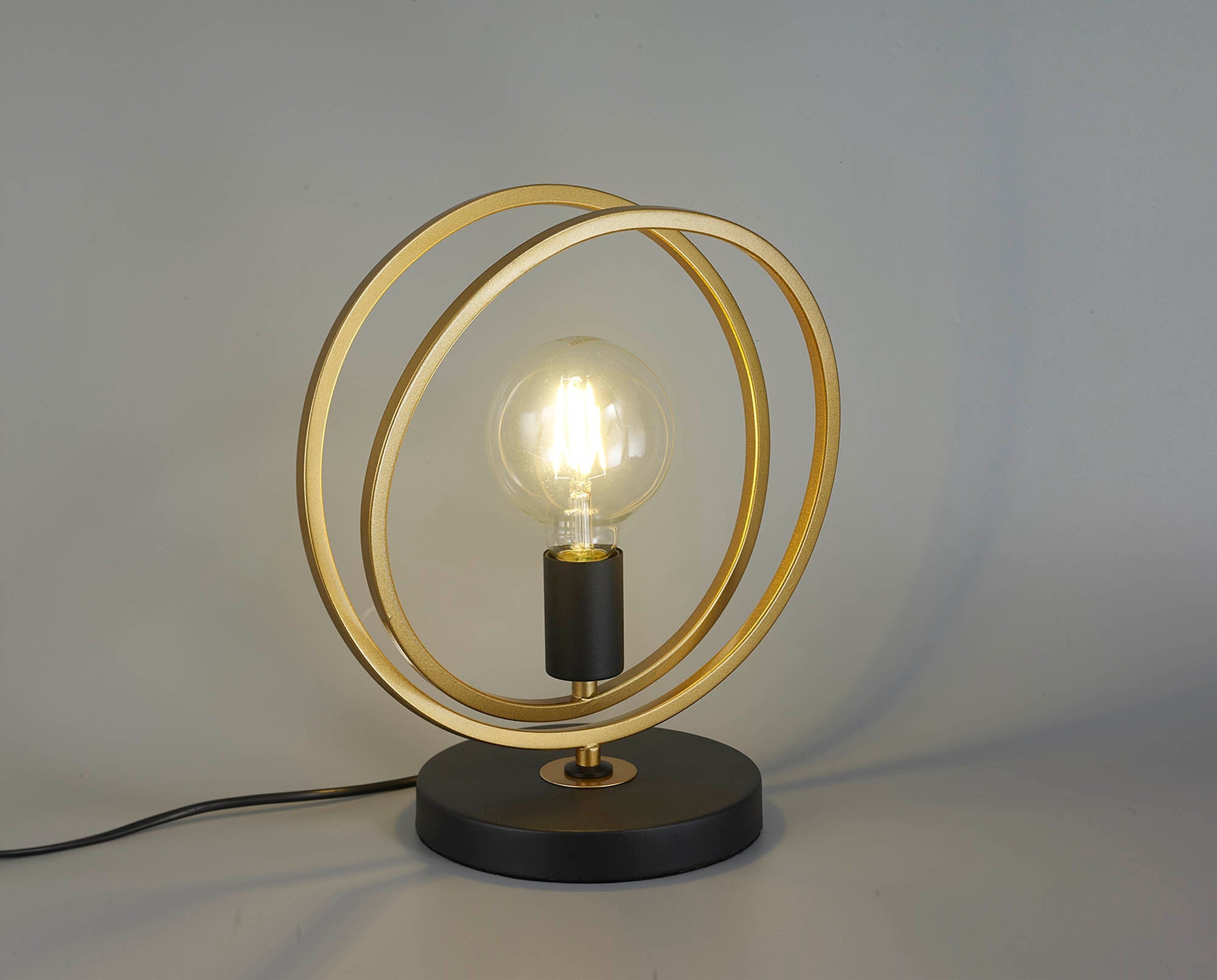 Corfu Double Ring Table Lamp, 1 Light E27, Matt Black  &  Painted Gold, G95 & 120 Lamp Recommended