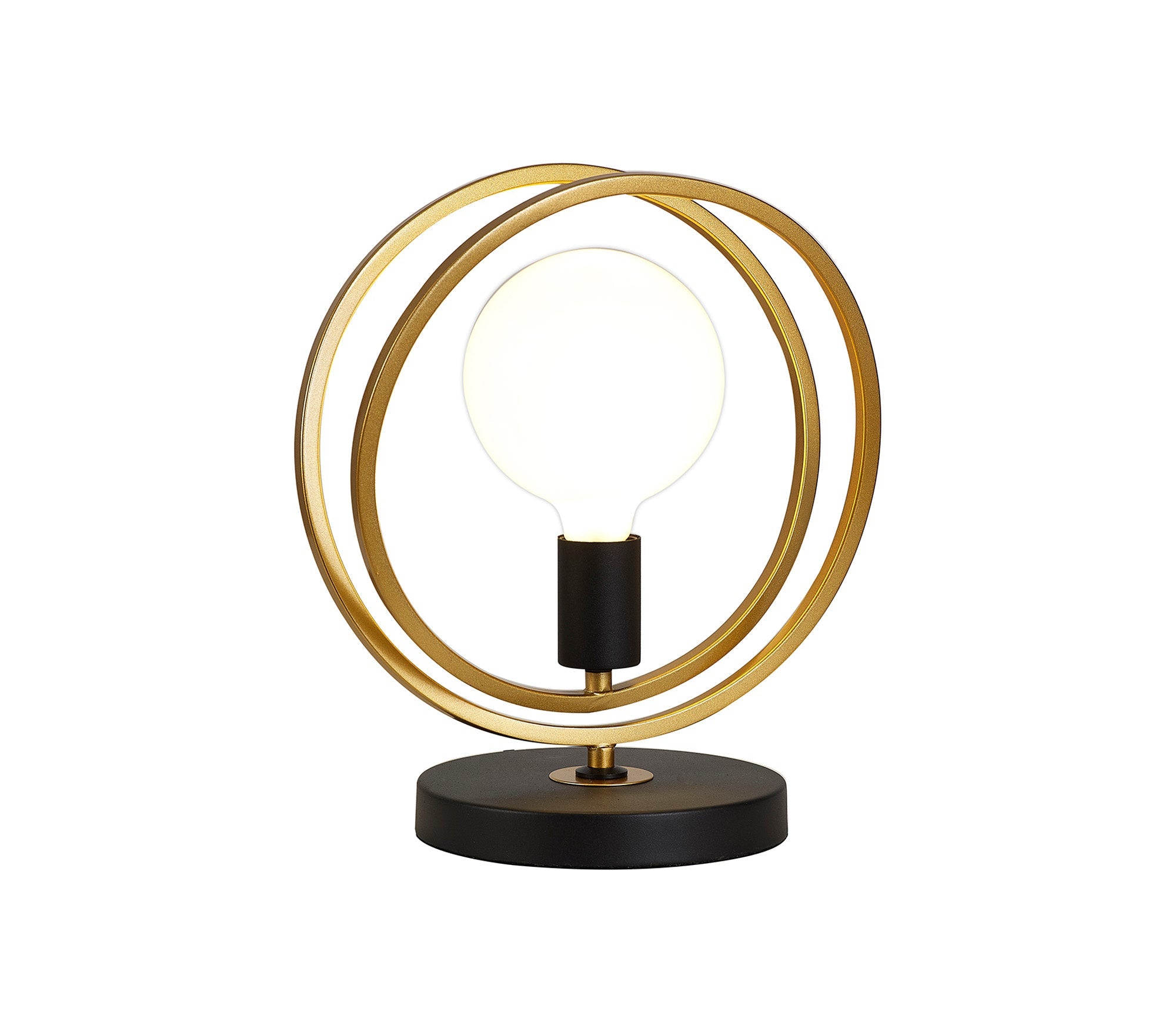 Corfu Double Ring Table Lamp, 1 Light E27, Matt Black  &  Painted Gold, G95 & 120 Lamp Recommended