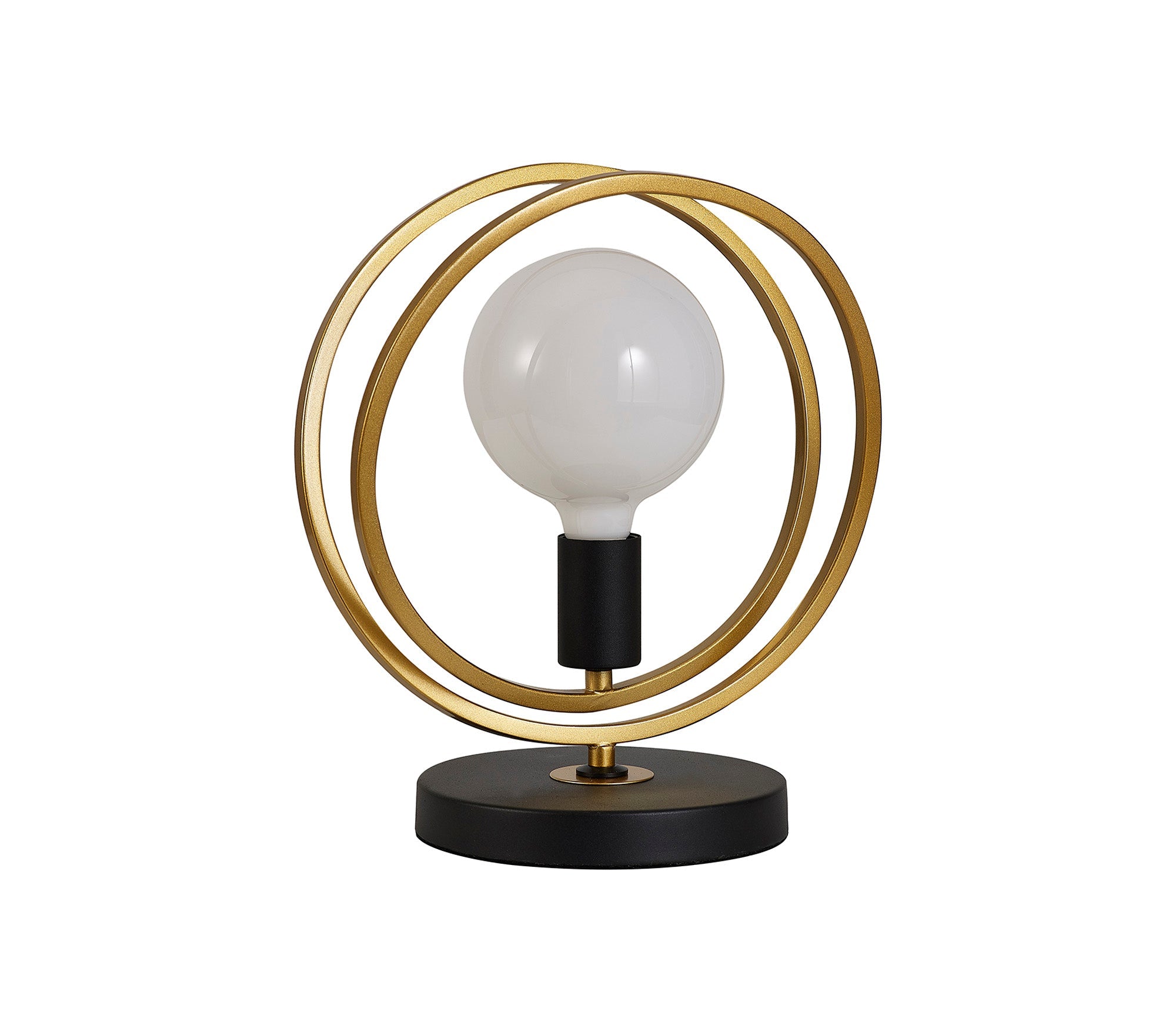 Corfu Double Ring Table Lamp, 1 Light E27, Matt Black  &  Painted Gold, G95 & 120 Lamp Recommended