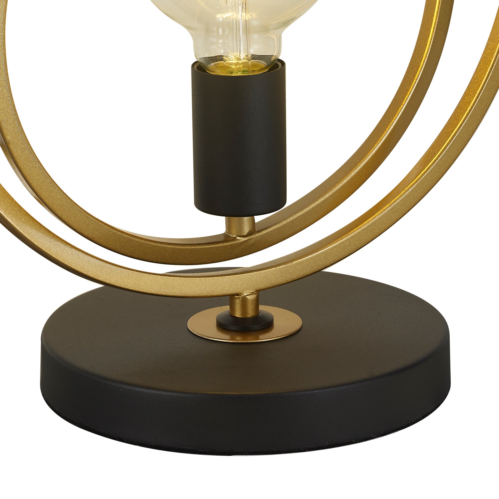 Corfu Double Ring Table Lamp, 1 Light E27, Matt Black  &  Painted Gold, G95 & 120 Lamp Recommended