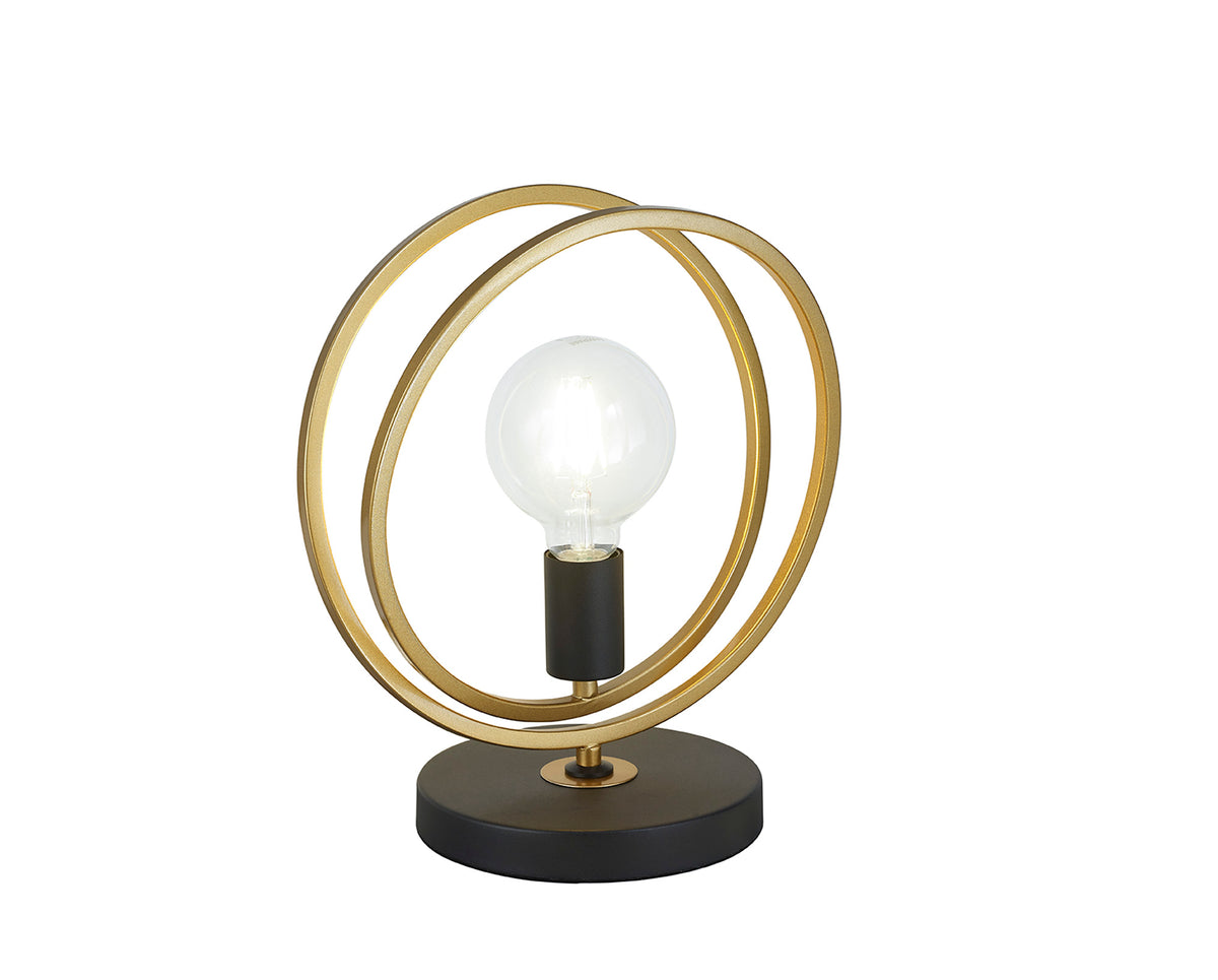 Corfu Double Ring Table Lamp, 1 Light E27, Matt Black  &  Painted Gold, G95 & 120 Lamp Recommended