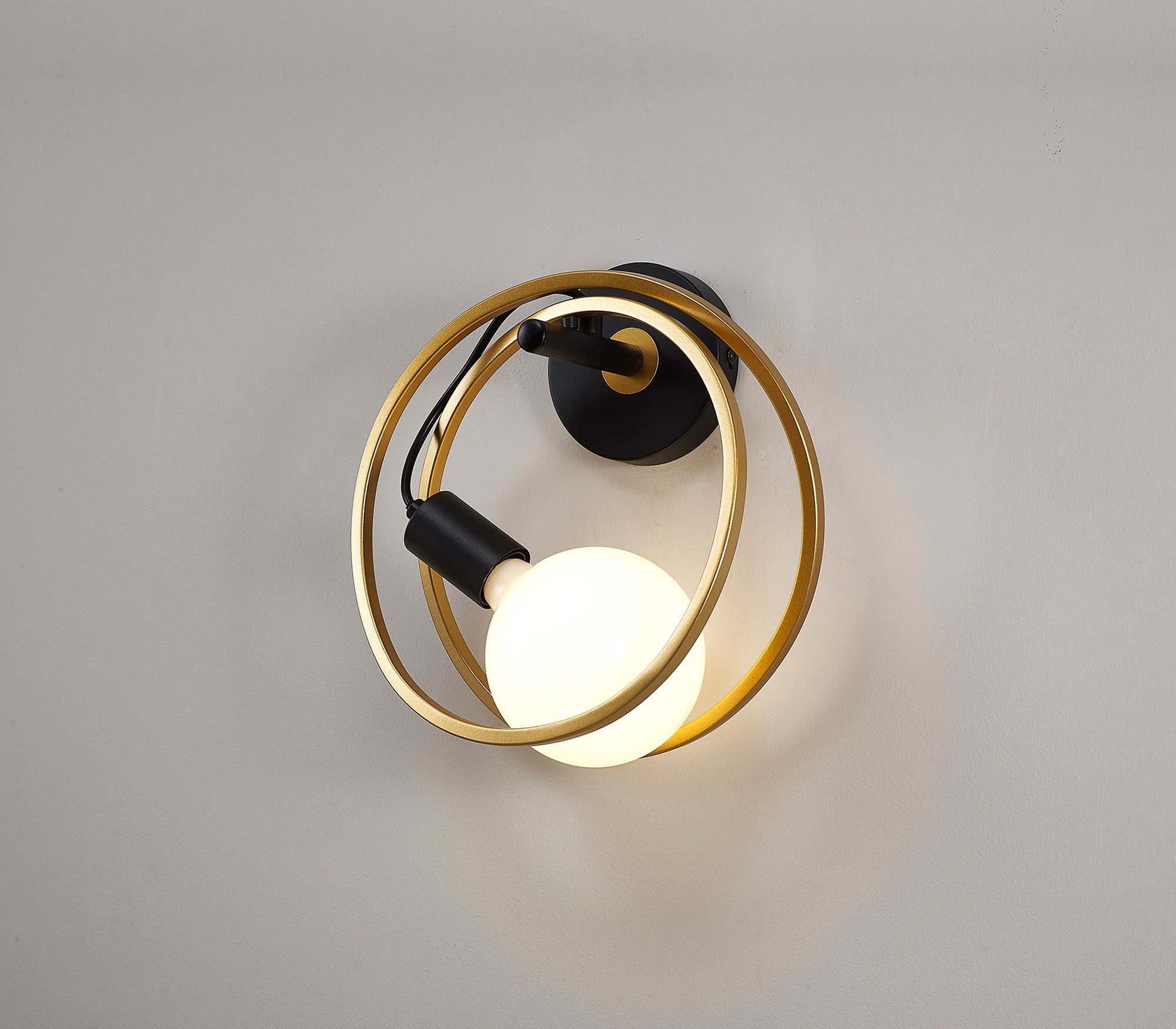 Corfu Double Ring Wall Lamp, 1 Light E27, Matt Black  &  Painted Gold, G95 & 120 Lamp Recommended