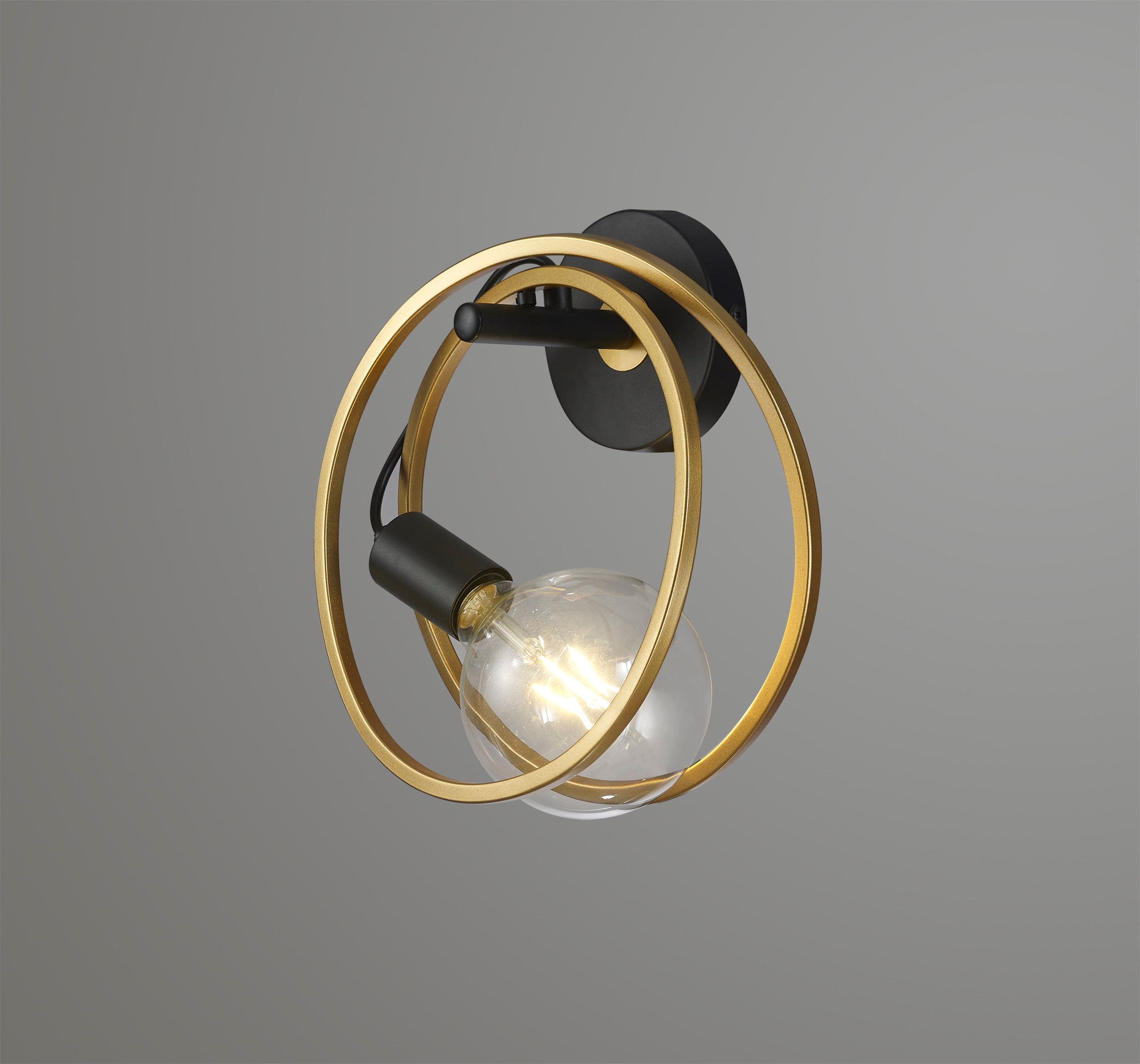 Corfu Double Ring Wall Lamp, 1 Light E27, Matt Black  &  Painted Gold, G95 & 120 Lamp Recommended