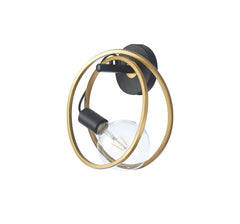 Corfu Double Ring Wall Lamp, 1 Light E27, Matt Black  &  Painted Gold, G95 & 120 Lamp Recommended