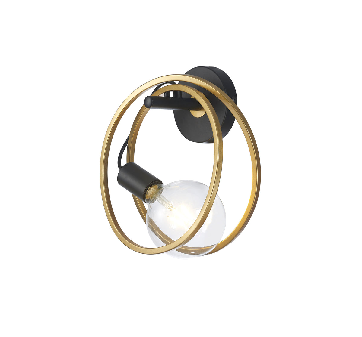 Corfu Double Ring Wall Lamp, 1 Light E27, Matt Black  &  Painted Gold, G95 & 120 Lamp Recommended