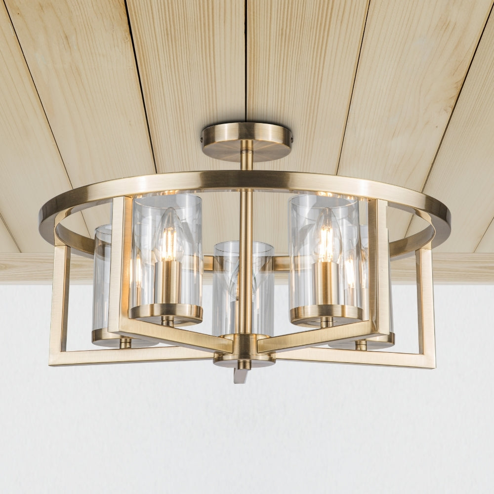 Costello 5 Light Semi Flush - Antique Brass / Satin Chrome