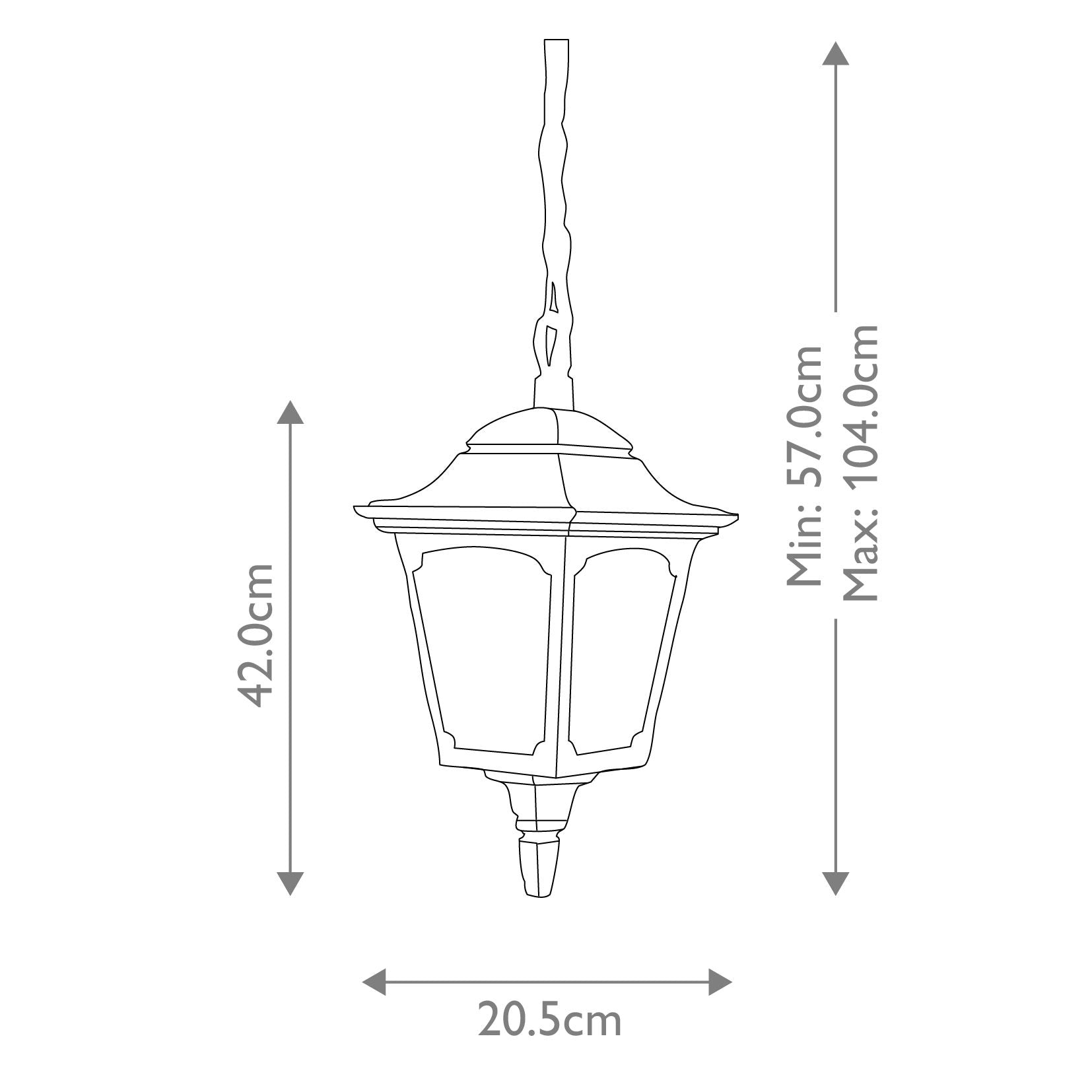 Chapel 1 Light Medium/Large Chain Lantern - Black IP44 E27