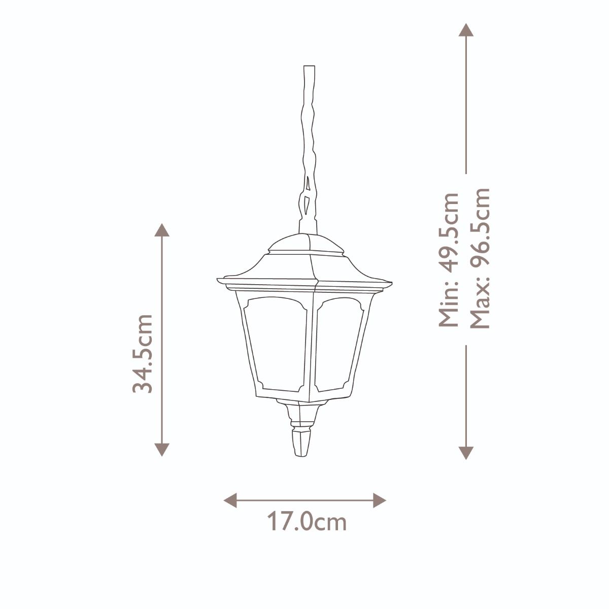 Chapel 1 Light Medium/Large Chain Lantern - Black IP44 E27
