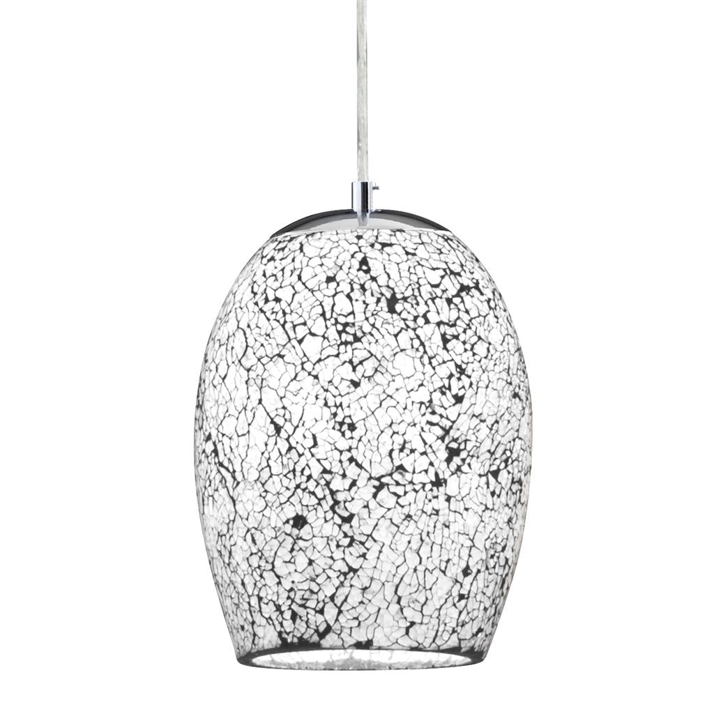 Crackle Pendant - Satin Silver & Crackled White Glass