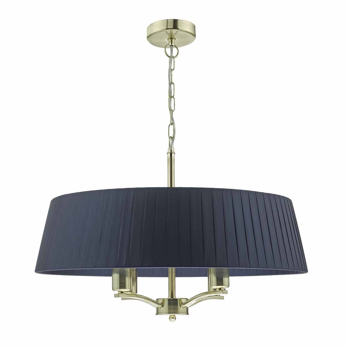 Cristin 4lt Pendant Satin Brass C/W Navy Ribbon Shade