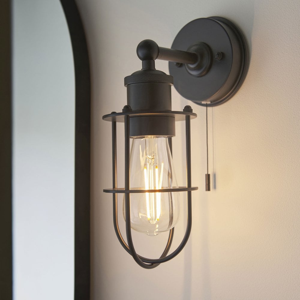 Cruise Caged IP44 Switched Wall Light in Polished Chrome/Matt Black/Antique Brass - Finish