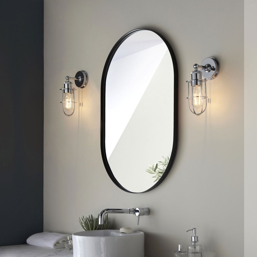 Cruise Caged IP44 Switched Wall Light in Polished Chrome/Matt Black/Antique Brass - Finish