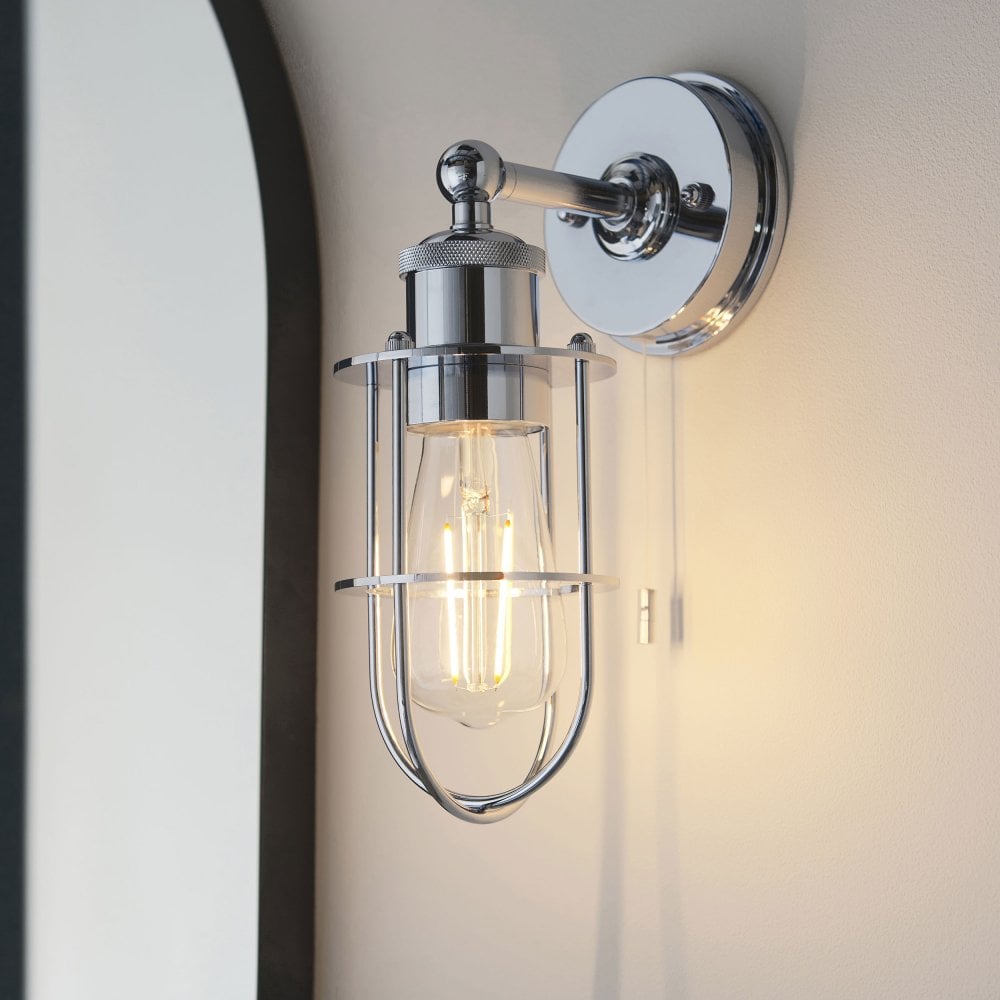 Cruise Caged IP44 Switched Wall Light in Polished Chrome/Matt Black/Antique Brass - Finish