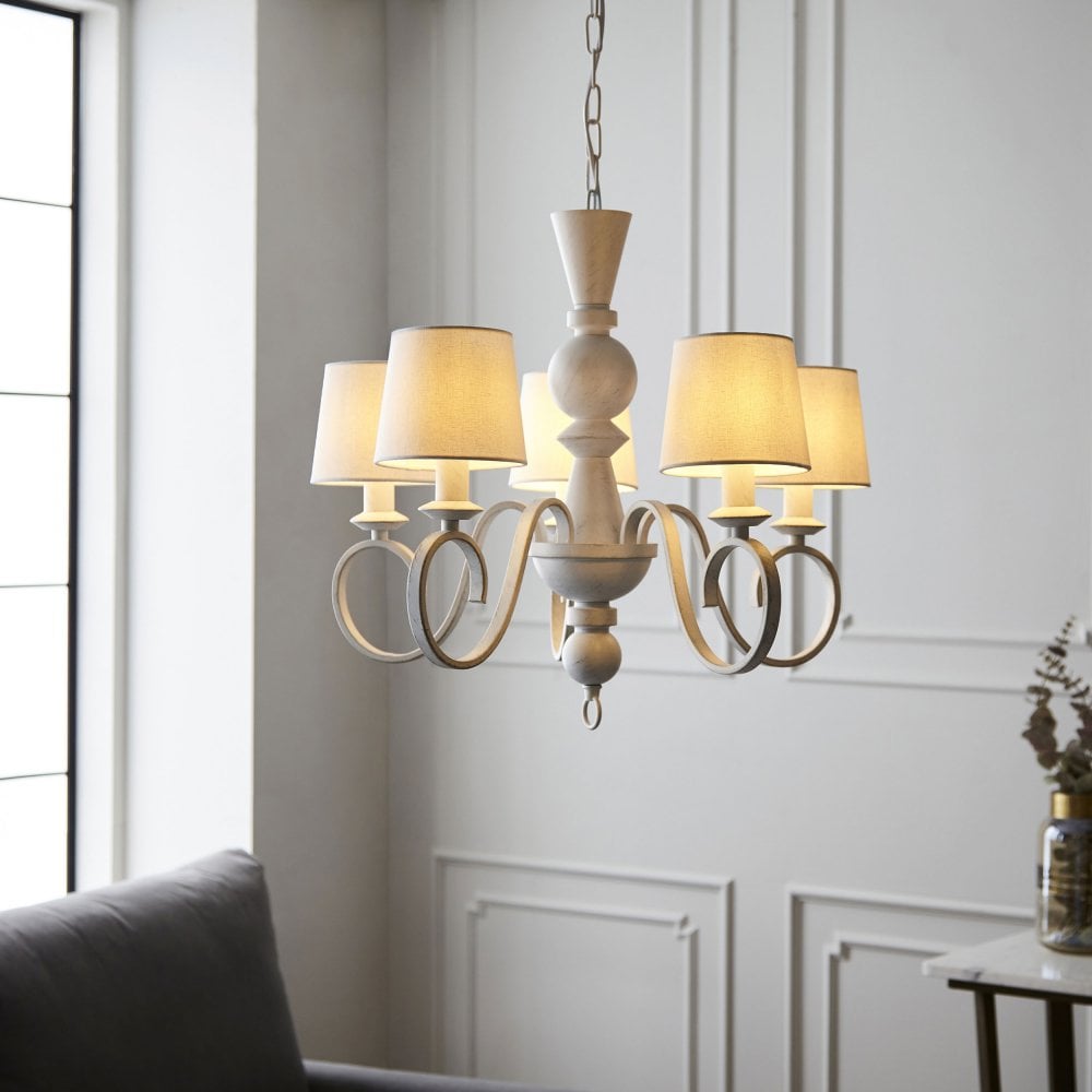 Georgian 5Lt Multi-Arm Pendant - Distressed White