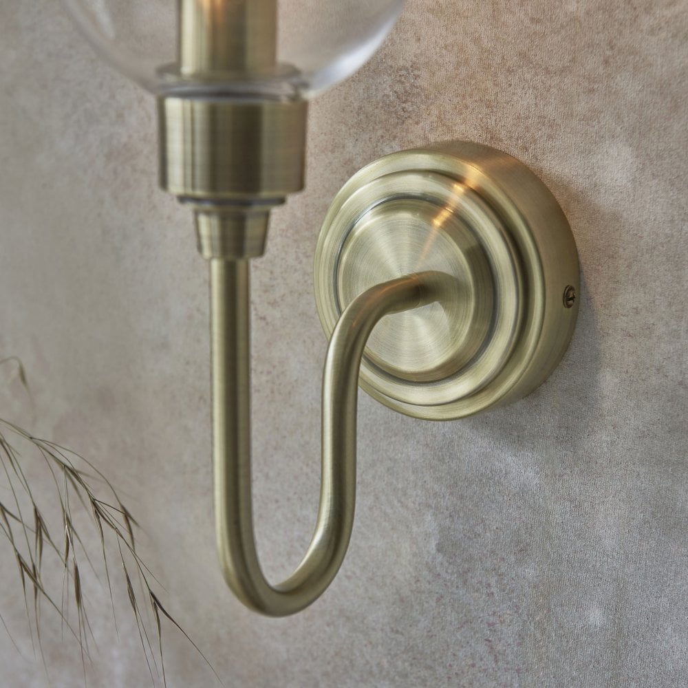 Hunter Single Wall Light in Antique Brass & Clear Glass/Bright Nickel & Clear Glass