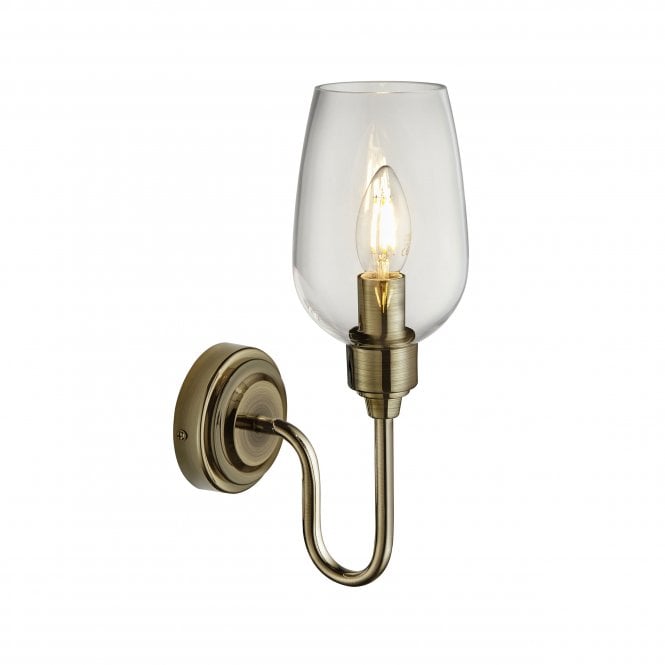 Hunter Single Wall Light in Antique Brass & Clear Glass/Bright Nickel & Clear Glass