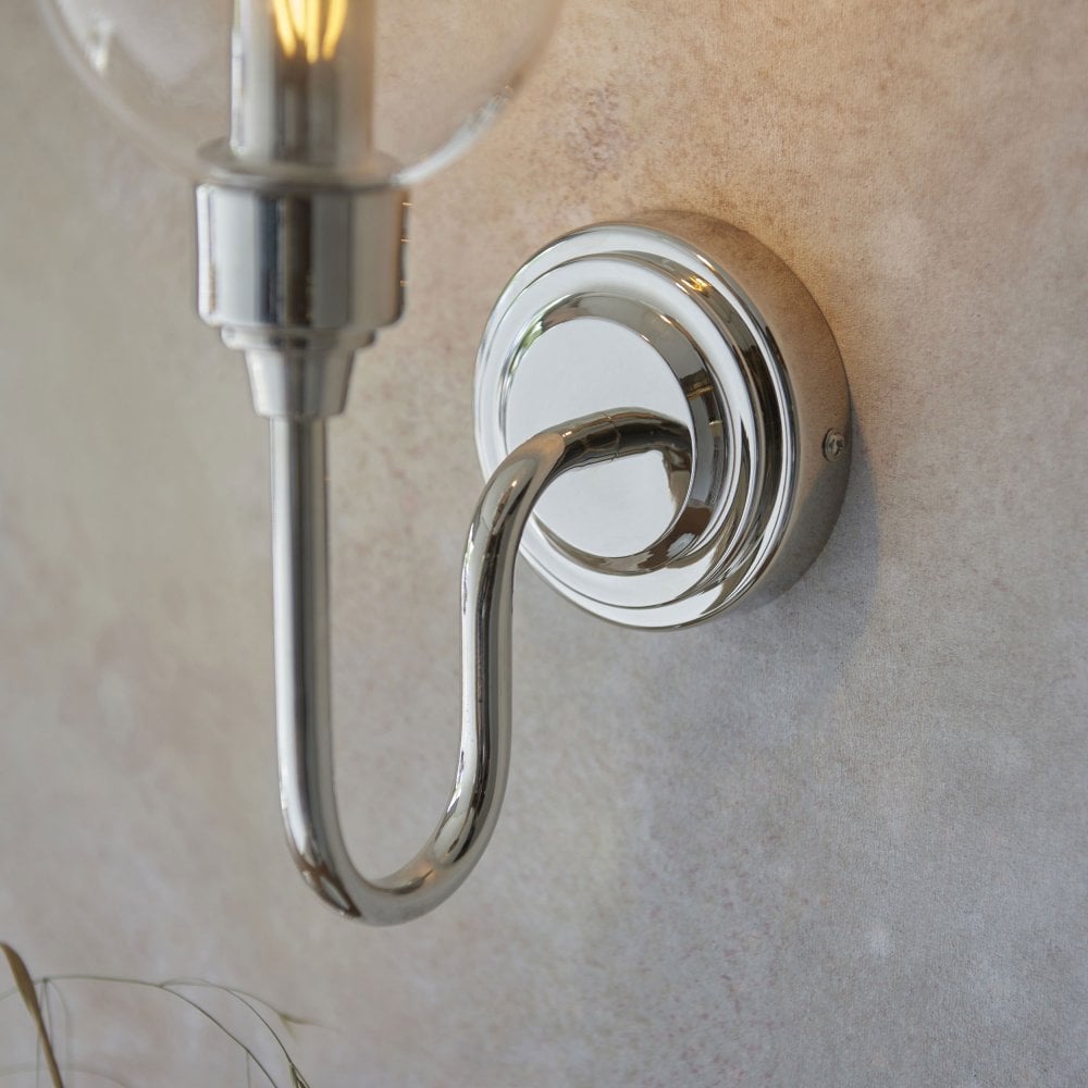 Hunter Single Wall Light in Antique Brass & Clear Glass/Bright Nickel & Clear Glass