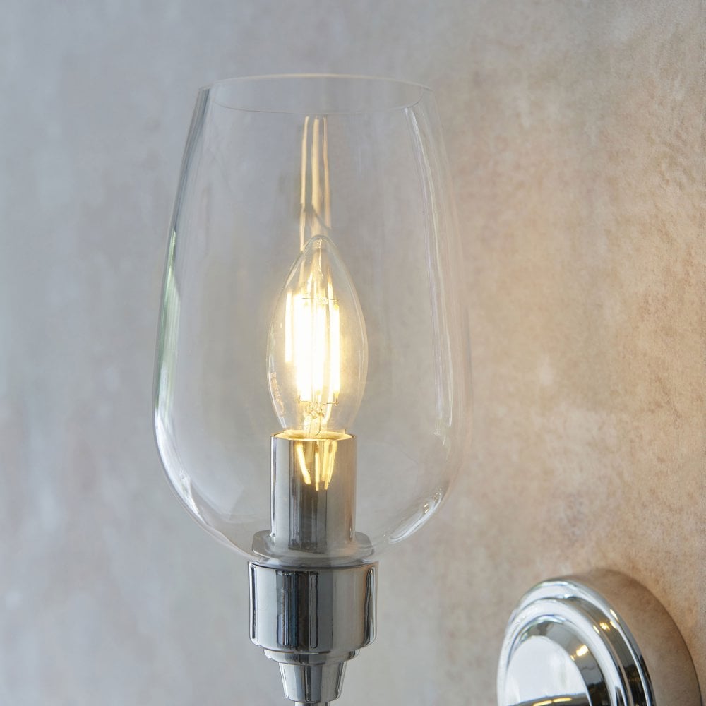 Hunter Single Wall Light in Antique Brass & Clear Glass/Bright Nickel & Clear Glass