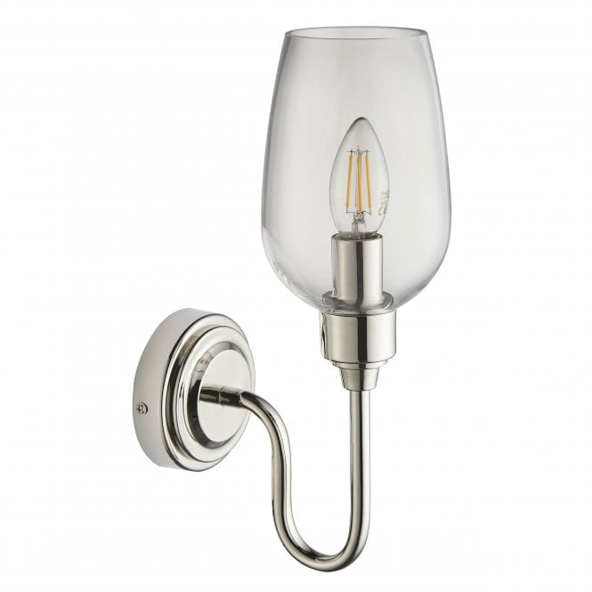 Hunter Single Wall Light in Antique Brass & Clear Glass/Bright Nickel & Clear Glass