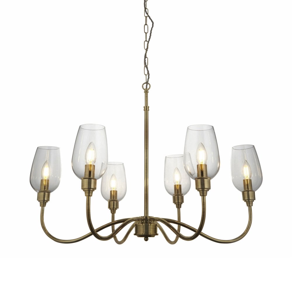 Hunter 6Lt Chandelier - Antique Brass / Bright Nickel