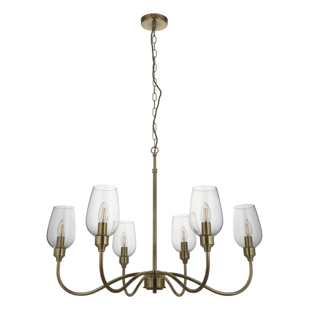 Hunter 6Lt Chandelier - Antique Brass / Bright Nickel