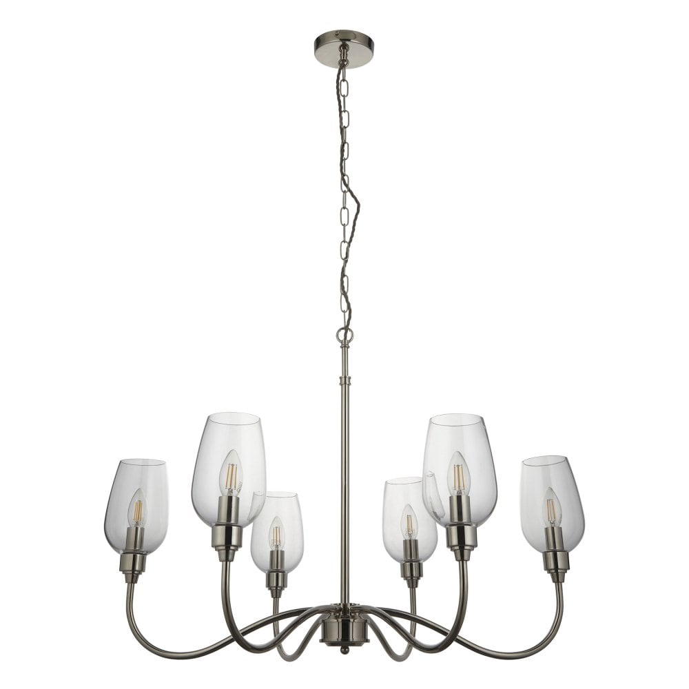 Hunter 6Lt Chandelier - Antique Brass / Bright Nickel