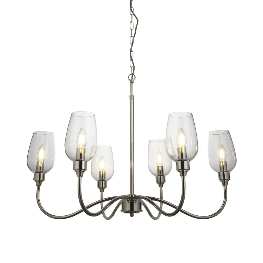 Hunter 6Lt Chandelier - Antique Brass / Bright Nickel