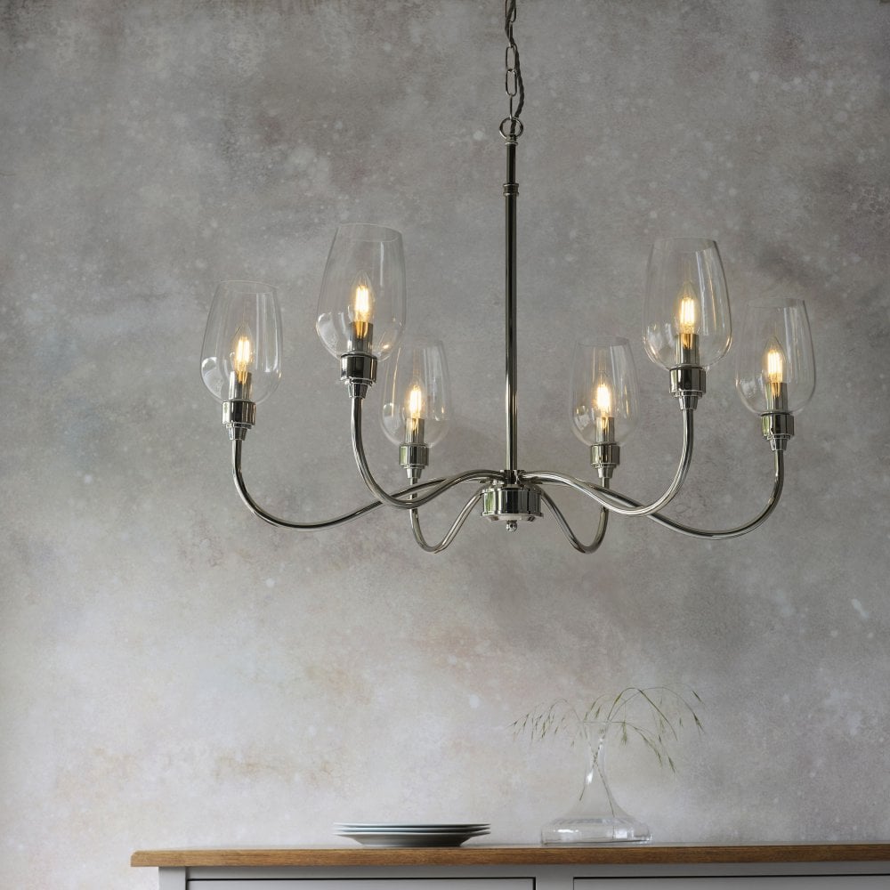 Hunter 6Lt Chandelier - Antique Brass / Bright Nickel