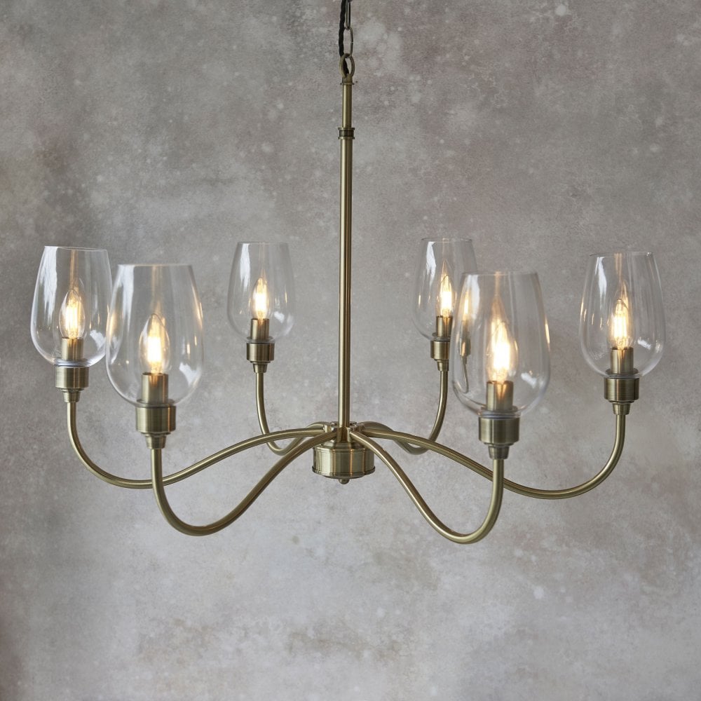 Hunter 6Lt Chandelier - Antique Brass / Bright Nickel