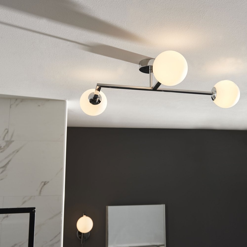 Candela 3Lt Centre Ceiling Light IP44 - Matt Black/Chrome