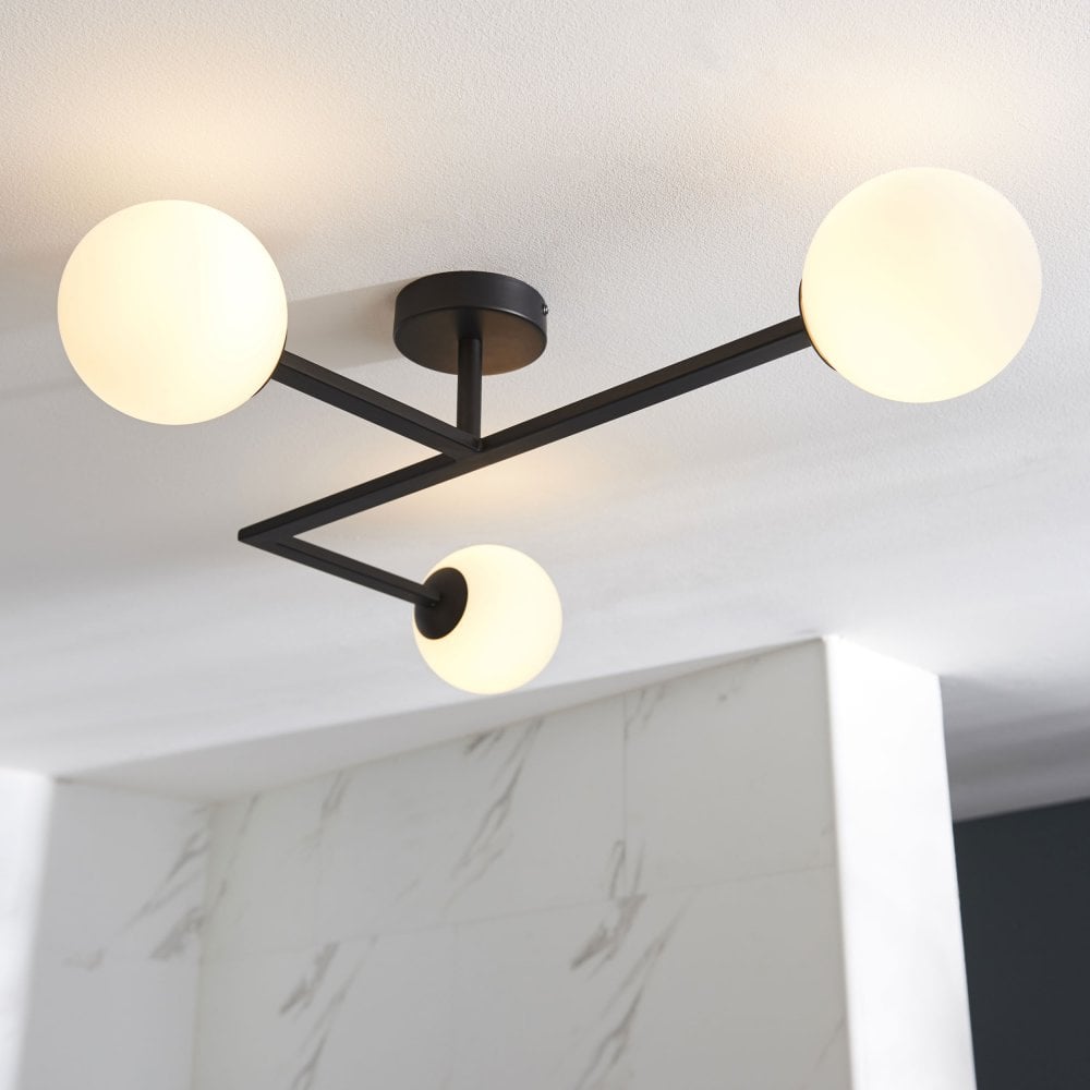 Candela 3Lt Centre Ceiling Light IP44 - Matt Black/Chrome