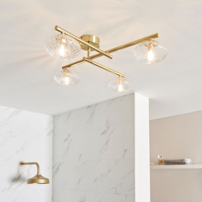 Pontus 4Lt Centre Ceiling Light IP44 - Chrome/Satin Brass