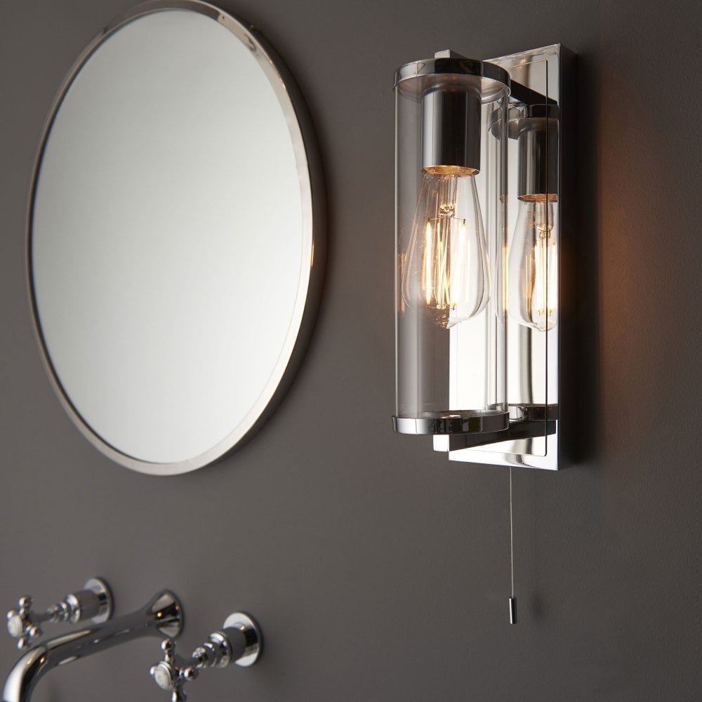  IP44 Bathroom Wall Light in Satin Brass/Dark Bronze/Chrome & Clear Ribbed Glass