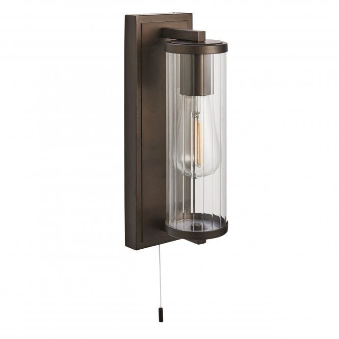 IP44 Bathroom Wall Light in Satin Brass/Dark Bronze/Chrome & Clear Ribbed Glass